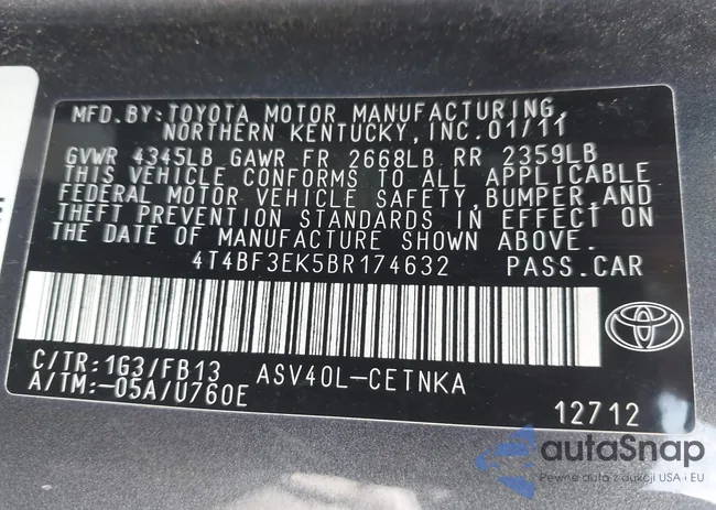 4T4BF3EK5BR174632: 43138013