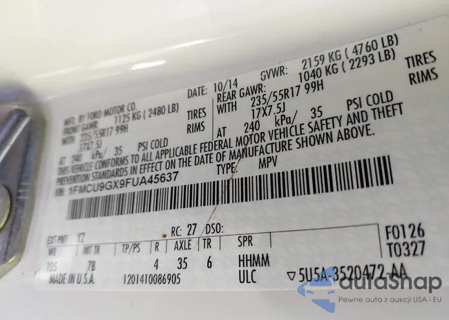 1FMCU9GX9FUA45637: 43139345