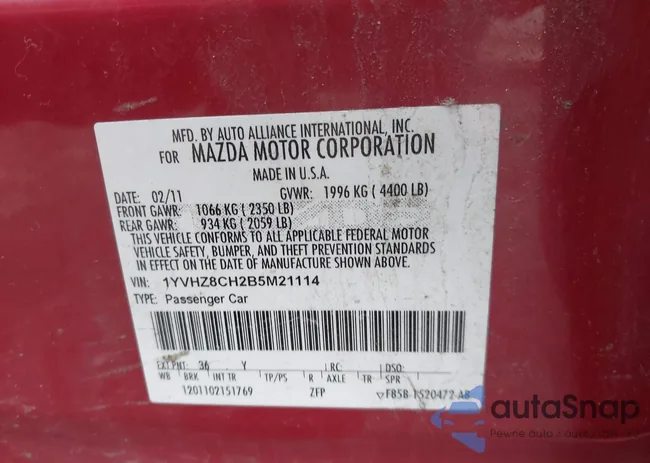 1YVHZ8CH2B5M21114: 43139400