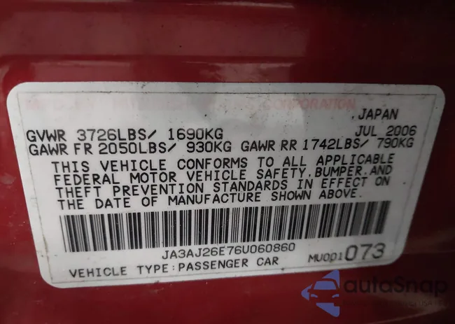 JA3AJ26E76U060860: 43139465