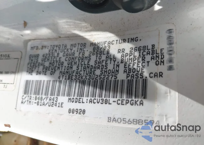 4T1BE32KX3U252275: 43139479