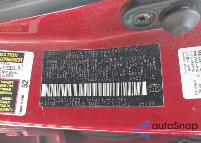 4T1G11AK8MU480512: 43139486