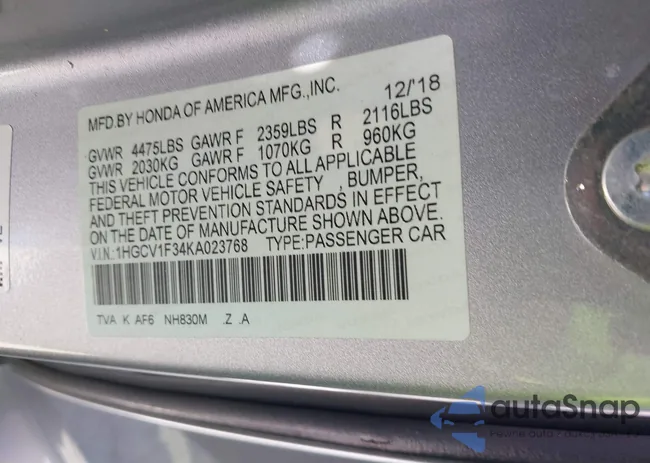 1HGCV1F34KA023768: 43139569