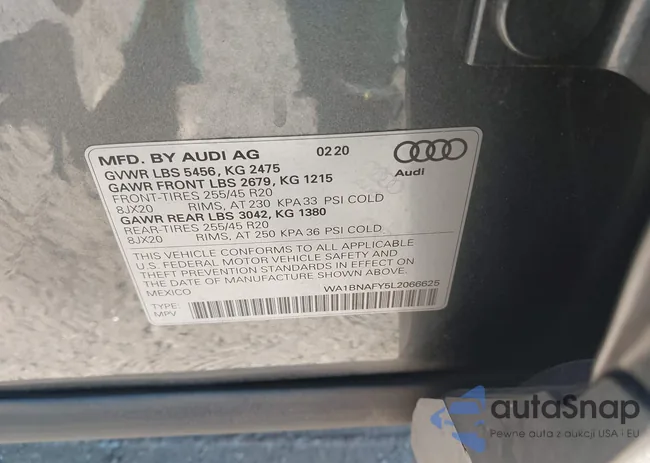 WA1BNAFY5L2066625: 43139638