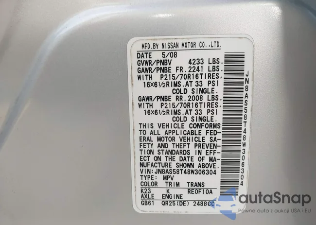 JN8AS58T48W306304: 43138947