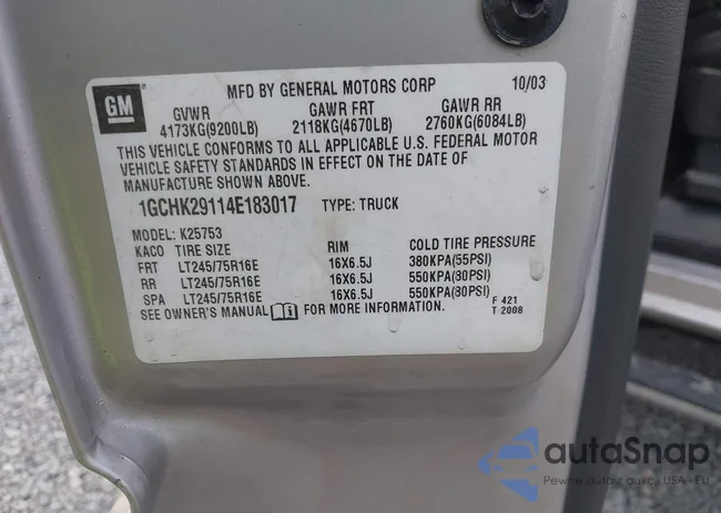 1GCHK29114E183017: 43139007