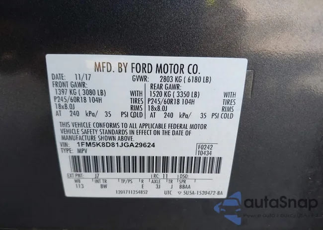 1FM5K8D81JGA29624: 43140100