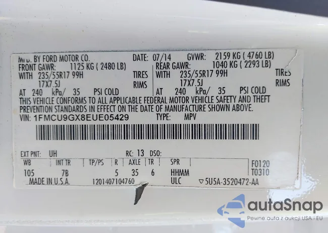 1FMCU9GX8EUE05429: 43140147