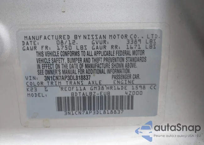 3N1CN7AP3DL818837: 43140460