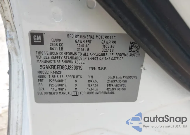 5GAKRCED8CJ220319: 43140585