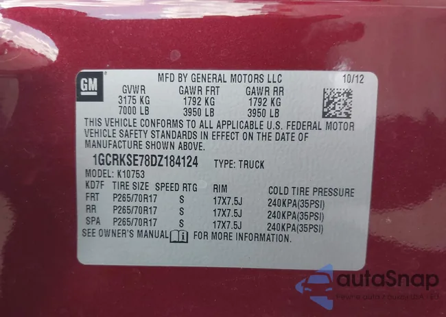 1GCRKSE78DZ184124: 43139742