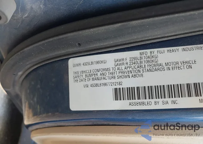 4S3BL616677212182: 43139865