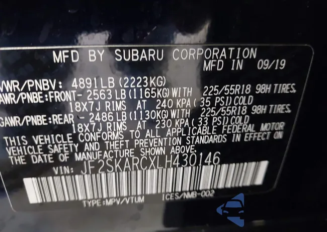 JF2SKARCXLH430146: 43139956