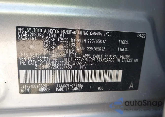 2T3H1RFV2NC207453: 43139974