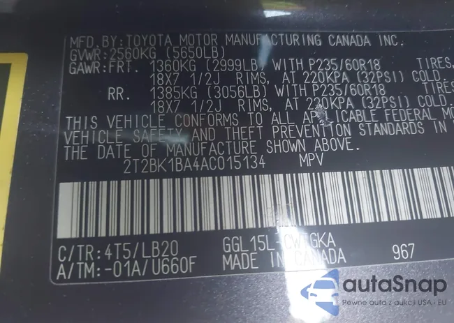 2T2BK1BA4AC015134: 43141118