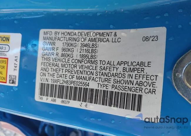 19XFL2H83PE025564: 43141259