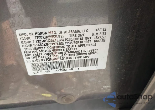 5FNYF3H9XEB010341: 43140868