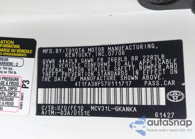 4T1FA38P57U111717: 43141003