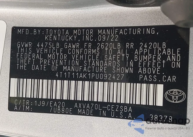 4T1T11AK1PU092427: 43142125