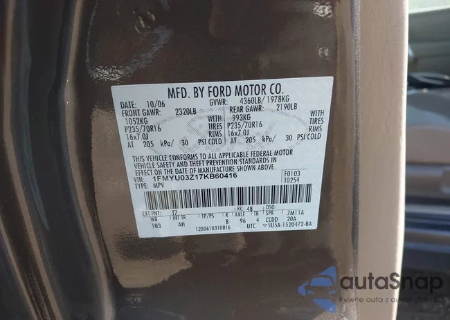 1FMYU03Z17KB60416: 43142334