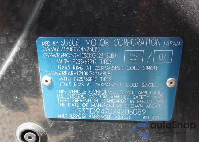 JS3TD947074205089: 43142337