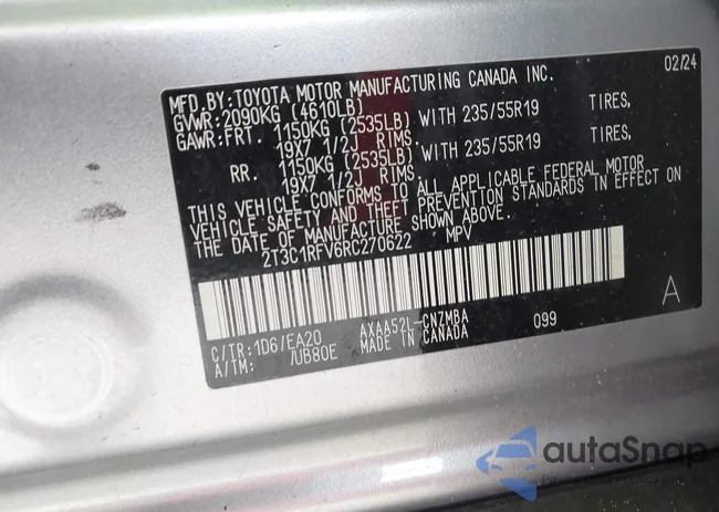 2T3C1RFV6RC270622: 43142542