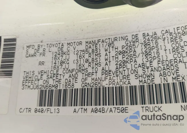 3TMJU62N66M011658: 43141807