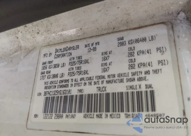 3B7HC13Z5YG163101: 43141900