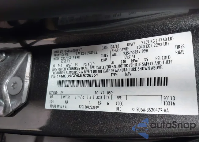 1FMCU9GD6JUC36351: 43142025