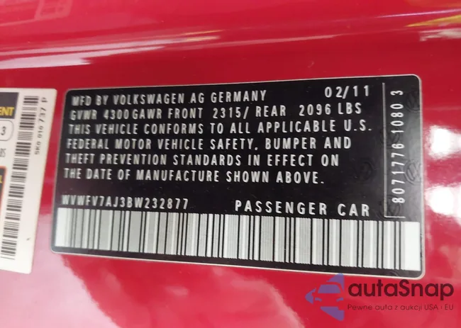 WVWFV7AJ3BW232877: 43142041