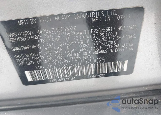 JF2SHBDC2BH780025: 43143161