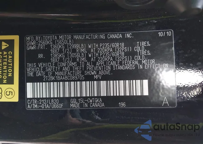 2T2BK1BA4BC089705: 43143262