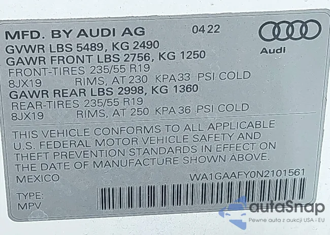 WA1GAAFY0N2101561: 43143467