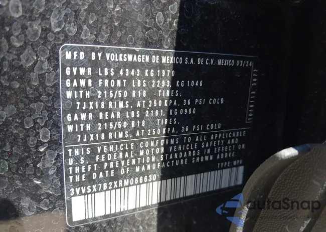 3VVSX7B2XRM066630: 43143630