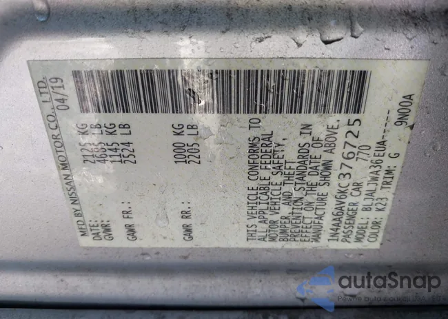 1N4AA6AV6KC376725: 43142674