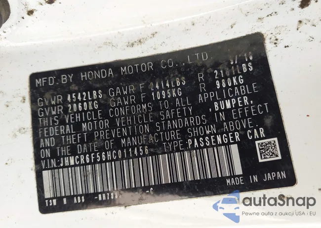 JHMCR6F56HC011456: 43142677