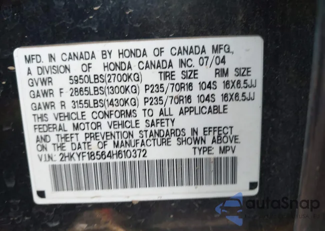 2HKYF18564H610372: 43142685