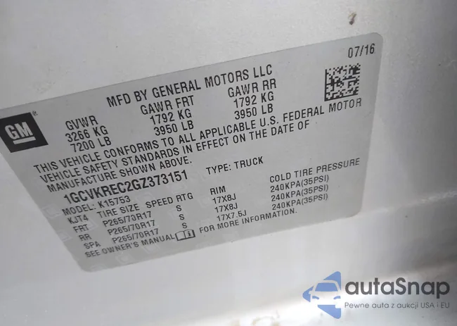 1GCVKREC2GZ373151: 43142693