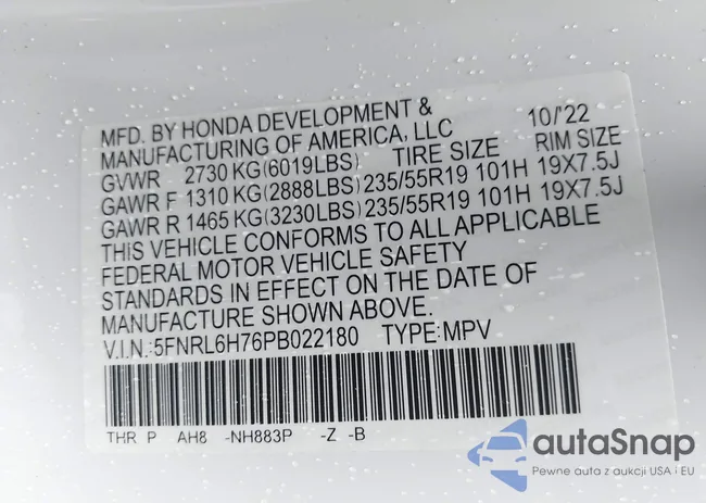5FNRL6H76PB022180: 43142713
