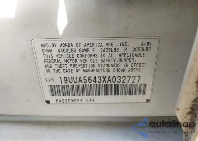 19UUA5643XA032727: 43142780