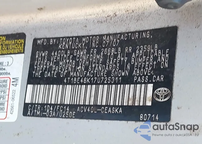 4T1BE46K17U725311: 43142950