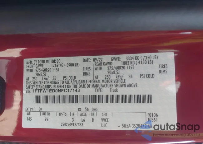 1FTFW1ED0NFC17143: 43144393