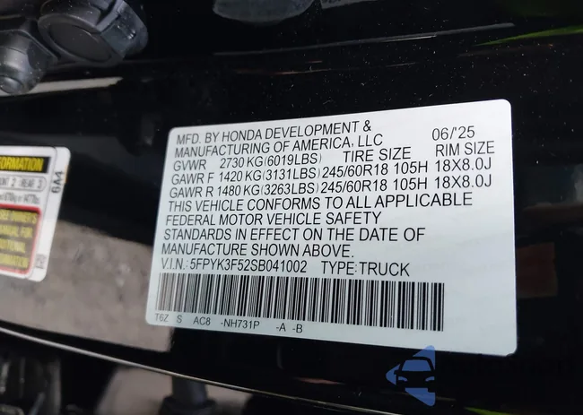 5FPYK3F52SB041002: 43144515