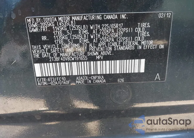 2T3BF4DV8CW191655: 43143894