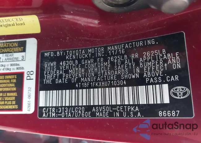 4T1BF1FKXHU710304: 43144001