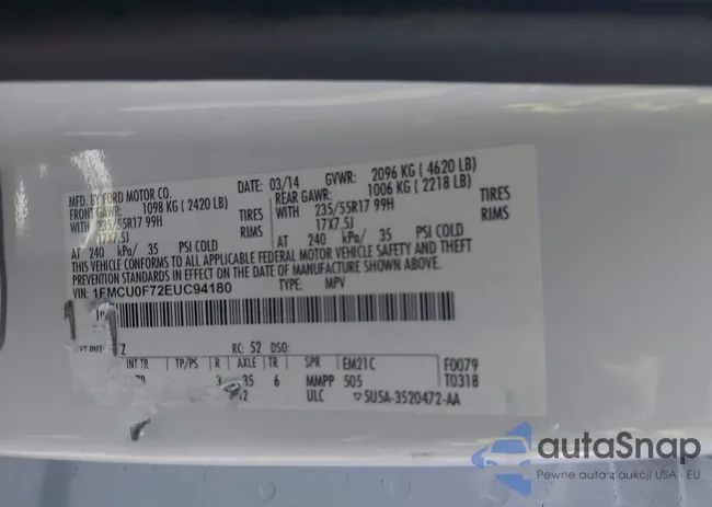 1FMCU0F72EUC94180: 43145072