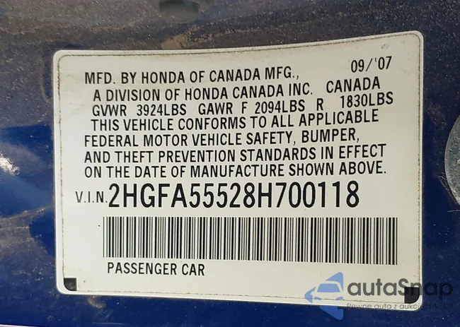 2HGFA55528H700118: 43145207