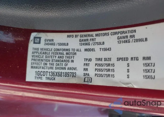 1GCDT136X68189703: 43145312