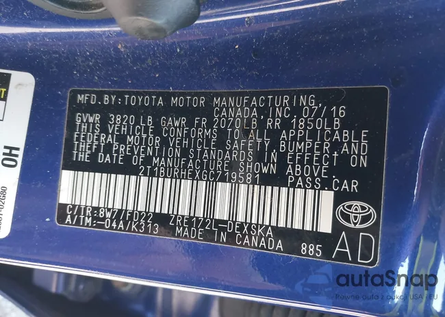 2T1BURHEXGC719581: 43145647