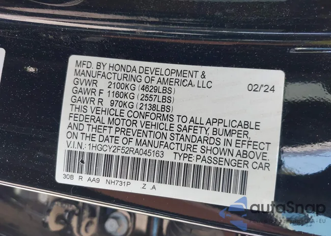 1HGCY2F52RA045163: 43144683